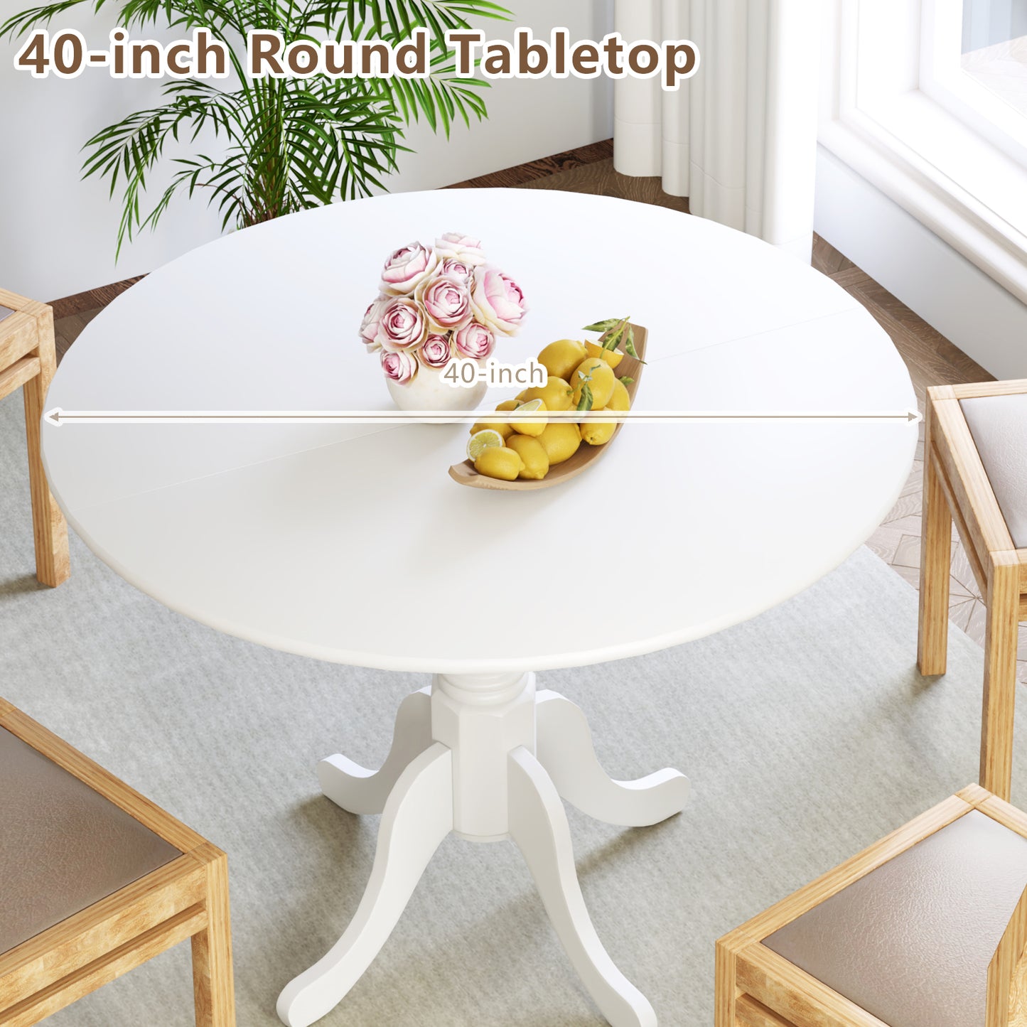 Elegant Round Wooden Dining Table with Curved Trestle Legs in White Finish