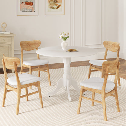 Elegant Round Wooden Dining Table with Curved Trestle Legs in White Finish