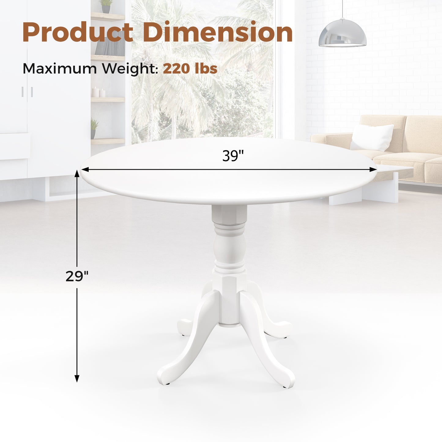 Elegant Round Wooden Dining Table with Curved Trestle Legs in White Finish