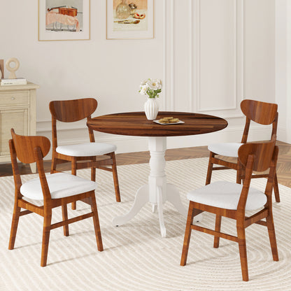 Elegant Round Wooden Dining Table with Curved Trestle Legs in Walnut & White Finish