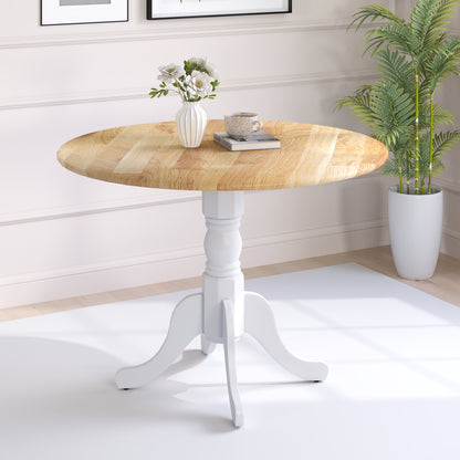 Elegant Round Wooden Dining Table with Curved Trestle Legs in Natural & White Finish