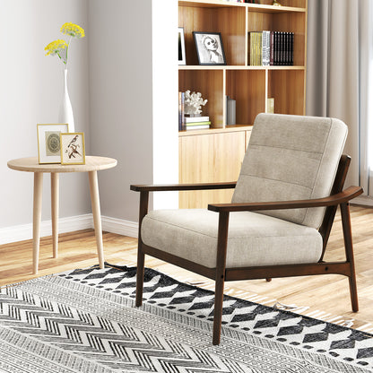 Modern Upholstered Accent Chair with Wooden Armrests and Legs - Brown
