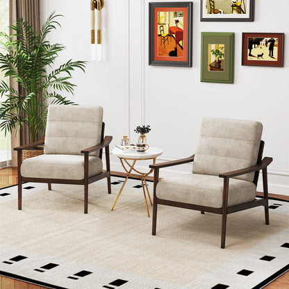 Modern Upholstered Accent Chair with Wooden Armrests and Legs - Brown