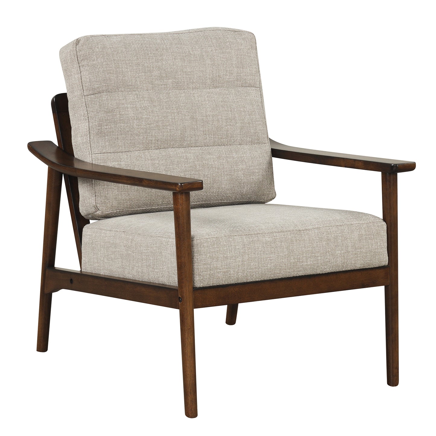 Modern Upholstered Accent Chair with Wooden Armrests and Legs - Brown
