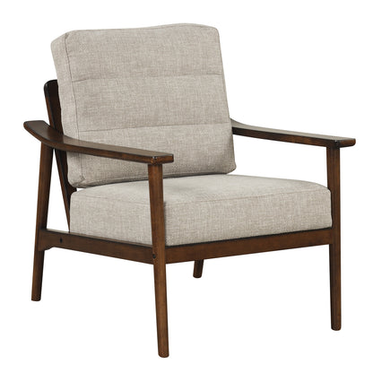 Modern Upholstered Accent Chair with Wooden Armrests and Legs - Brown