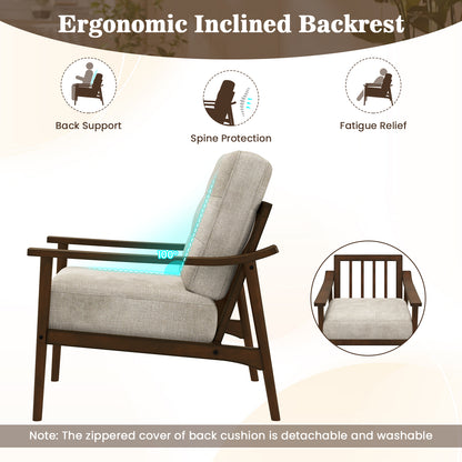 Modern Upholstered Accent Chair with Wooden Armrests and Legs - Brown