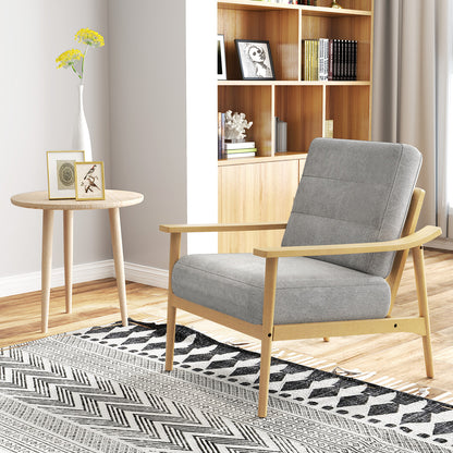 Modern Upholstered Accent Chair with Wooden Armrests and Legs - Natural