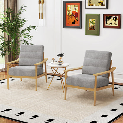 Modern Upholstered Accent Chair with Wooden Armrests and Legs - Natural