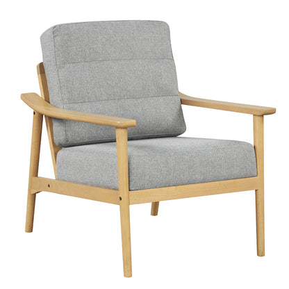 Modern Upholstered Accent Chair with Wooden Armrests and Legs - Natural