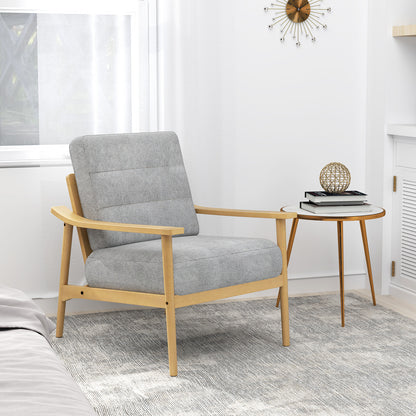Modern Upholstered Accent Chair with Wooden Armrests and Legs - Natural