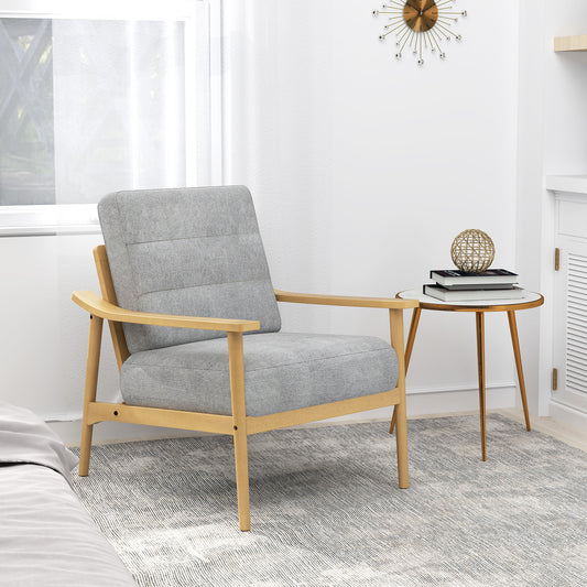 Modern Upholstered Accent Chair with Wooden Armrests and Legs - Natural