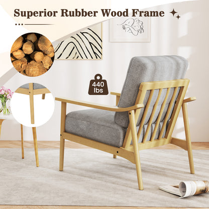 Modern Upholstered Accent Chair with Wooden Armrests and Legs - Natural
