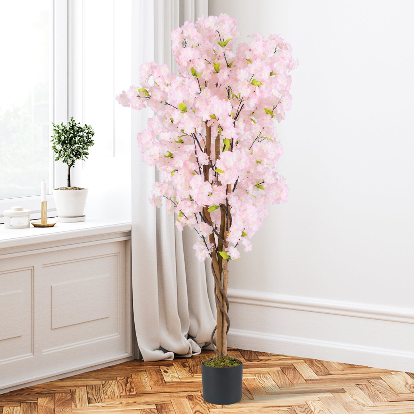 5ft Artificial Cherry Blossom Tree with Pink Flowers and Realistic Trunk