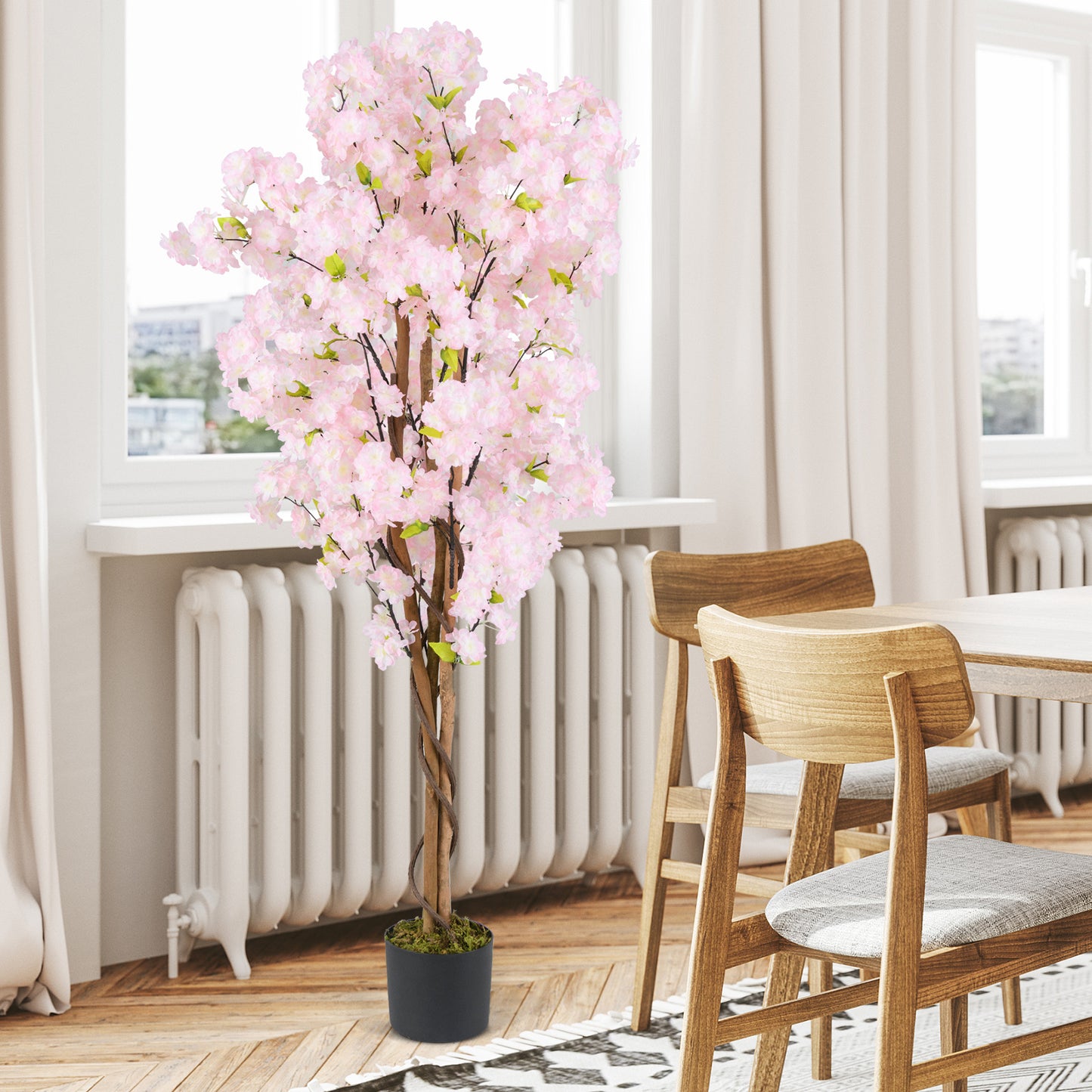 5ft Artificial Cherry Blossom Tree with Pink Flowers and Realistic Trunk