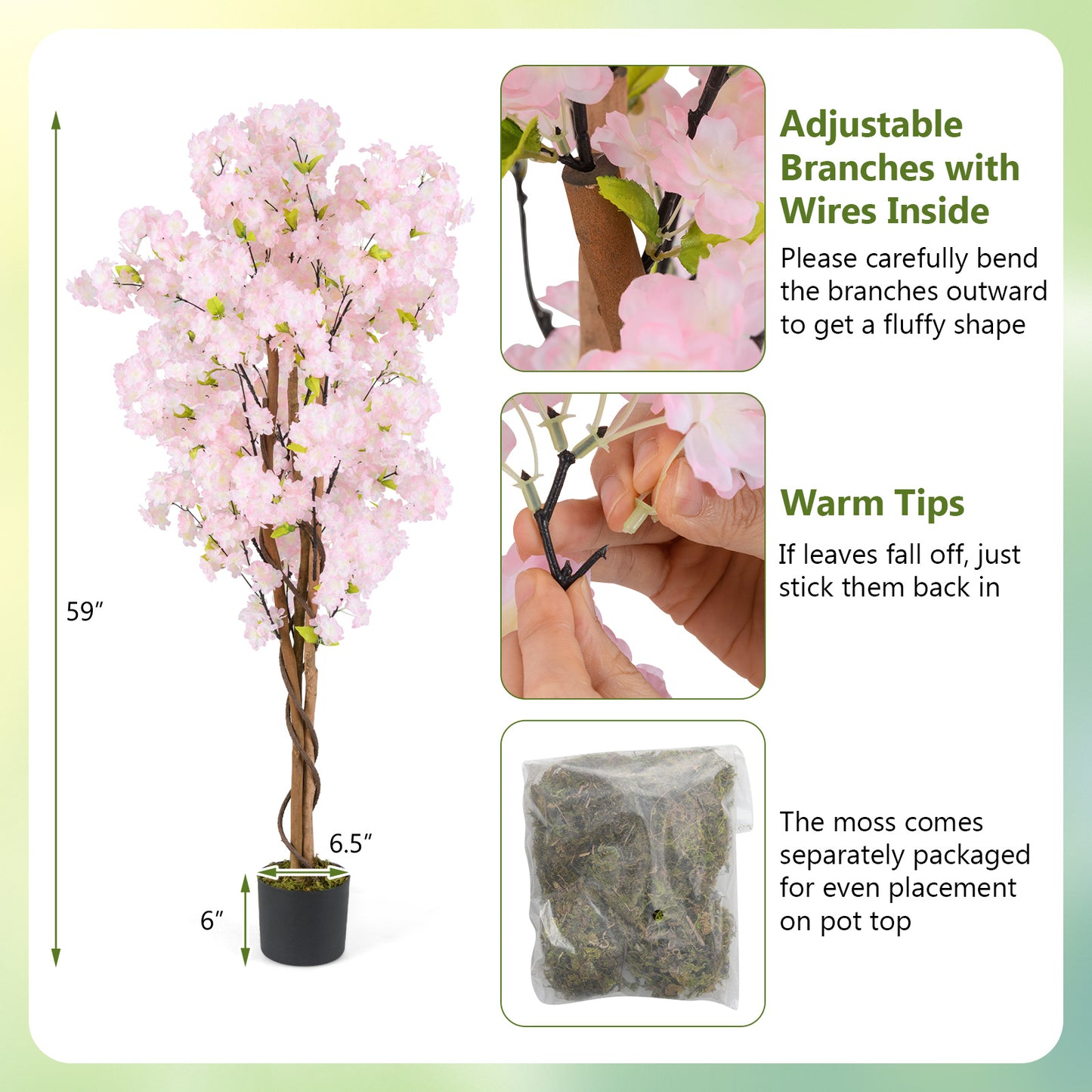 5ft Artificial Cherry Blossom Tree with Pink Flowers and Realistic Trunk