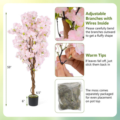 5ft Artificial Cherry Blossom Tree with Pink Flowers and Realistic Trunk