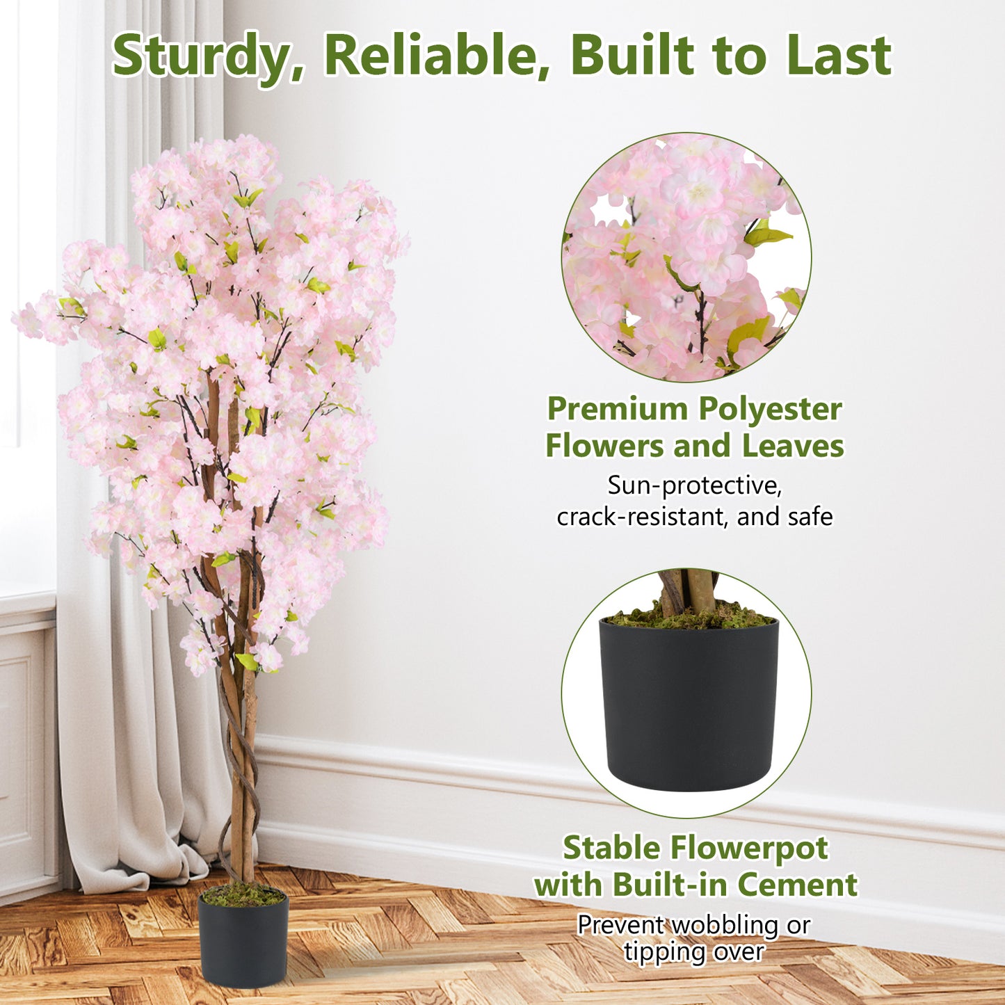 5ft Artificial Cherry Blossom Tree with Pink Flowers and Realistic Trunk
