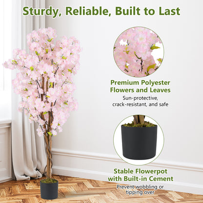 5ft Artificial Cherry Blossom Tree with Pink Flowers and Realistic Trunk