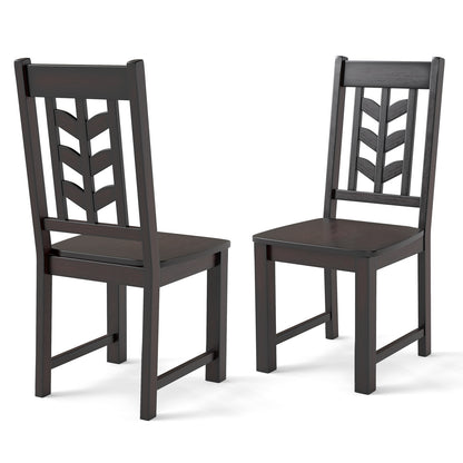 Wooden Dining Chairs with High Backrest and Rubber Wood Frame – Brown, Set of 2