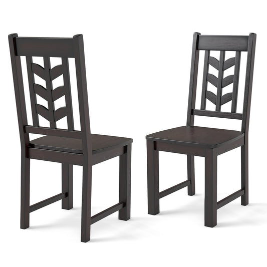 Wooden Dining Chairs with High Backrest and Rubber Wood Frame – Brown, Set of 2