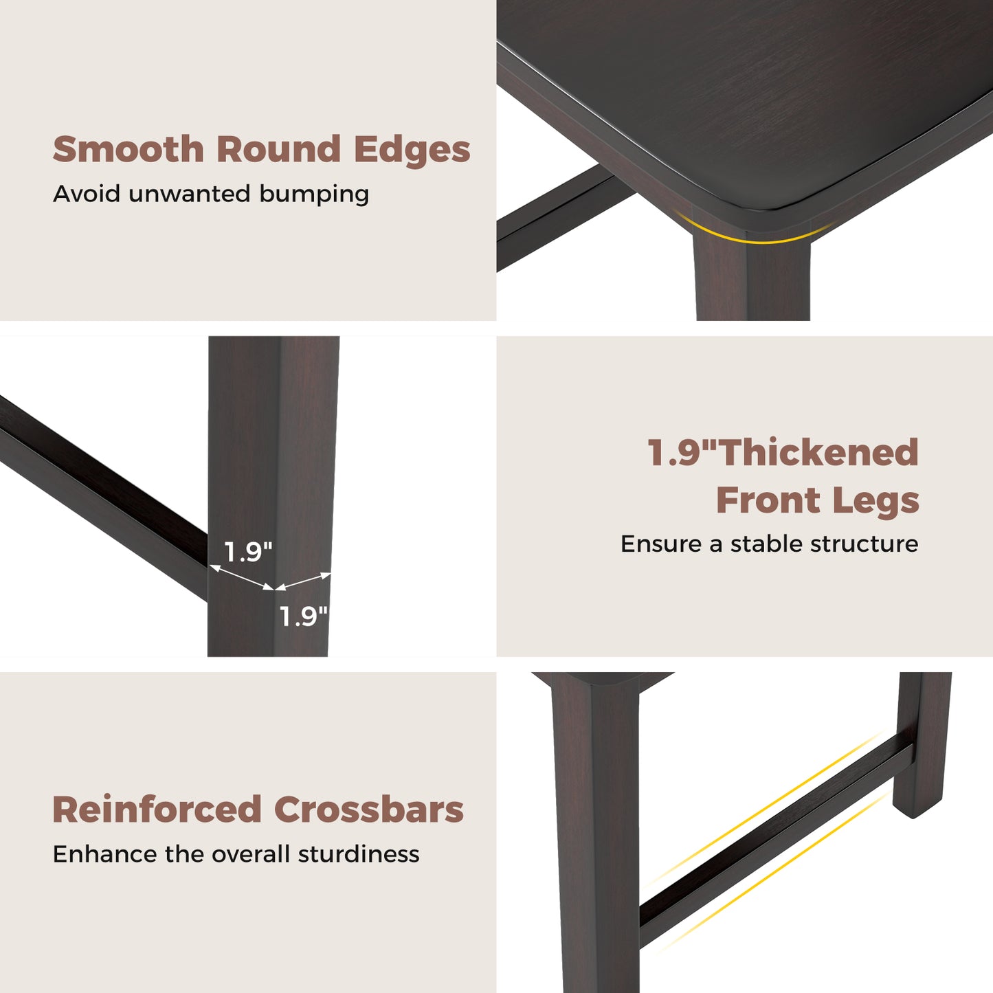 Wooden Dining Chairs with High Backrest and Rubber Wood Frame – Brown, Set of 2