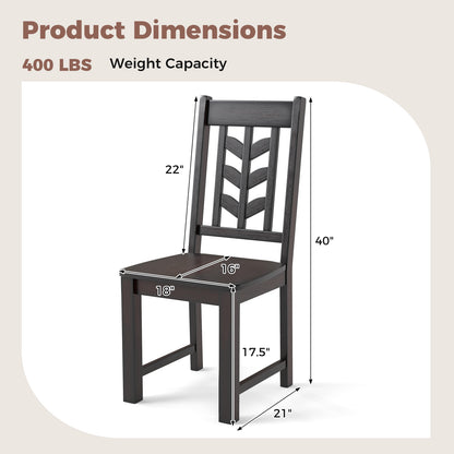 Wooden Dining Chairs with High Backrest and Rubber Wood Frame – Brown, Set of 2
