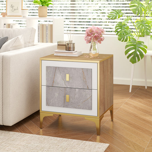 Modern Nightstand with 2 Pull-Out Drawers for Bedroom or Living Room Storage