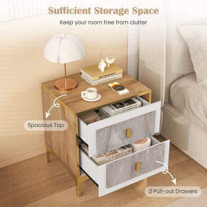 Modern Nightstand with 2 Pull-Out Drawers for Bedroom or Living Room Storage