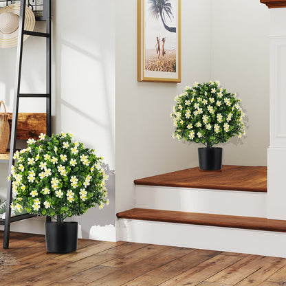 Set of 2 Artificial Boxwood Topiary Ball Trees with Vibrant Flowers – Faux Shrubs for Indoor & Outdoor Décor