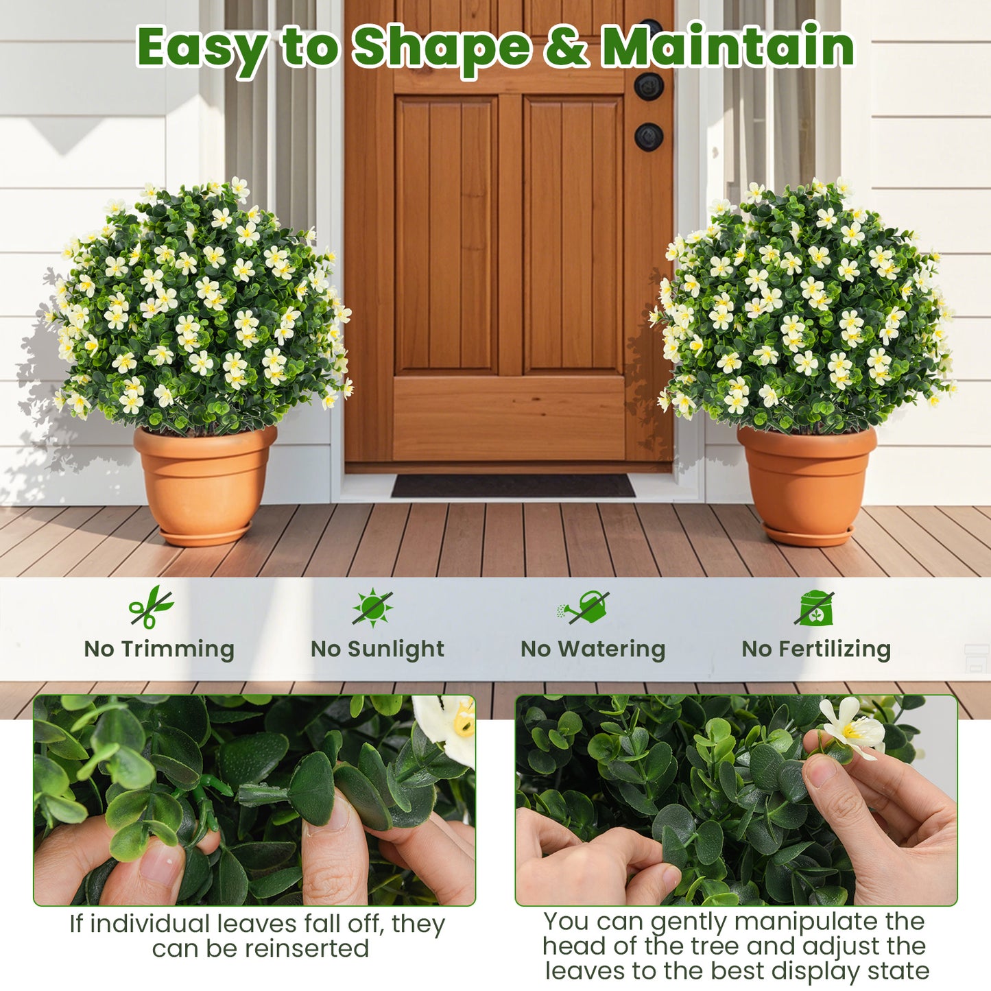 Set of 2 Artificial Boxwood Topiary Ball Trees with Vibrant Flowers – Faux Shrubs for Indoor & Outdoor Décor