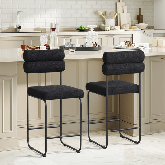 Counter Height Bar Stools Set of 2 with Metal Frame and Comfortable Footrest – 26 Inch, Black