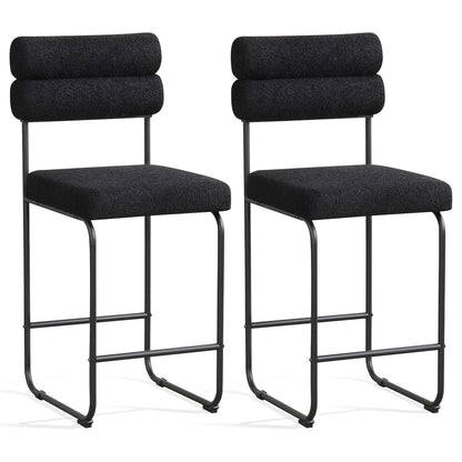 Counter Height Bar Stools Set of 2 with Metal Frame and Comfortable Footrest – 26 Inch, Black