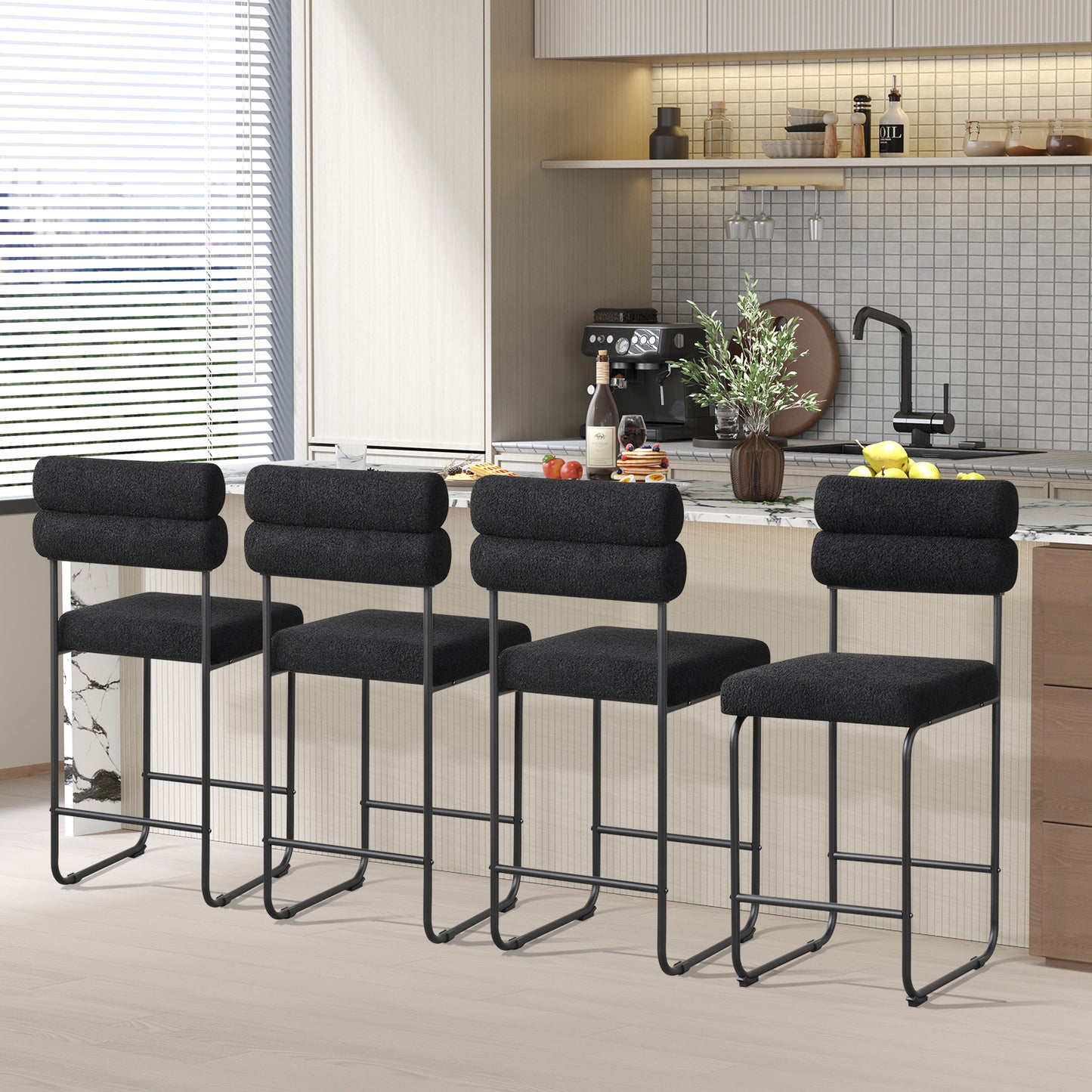 Counter Height Bar Stools Set of 2 with Metal Frame and Comfortable Footrest – 26 Inch, Black