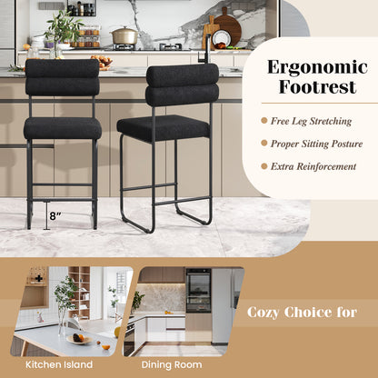 Counter Height Bar Stools Set of 2 with Metal Frame and Comfortable Footrest – 26 Inch, Black