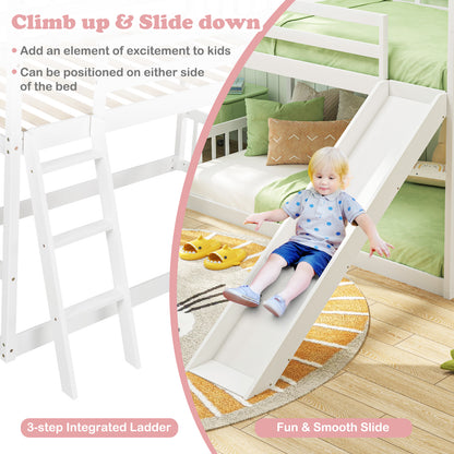 Playful Twin Over Twin House Bunk Bed with Fun Slide, Ladder, and Guardrails