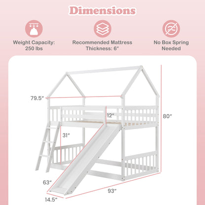 Playful Twin Over Twin House Bunk Bed with Fun Slide, Ladder, and Guardrails