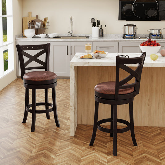 Modern Bar Stools Set of 2 with Padded Seats and 360° Swivel Counter Height Chairs - 26 Inch