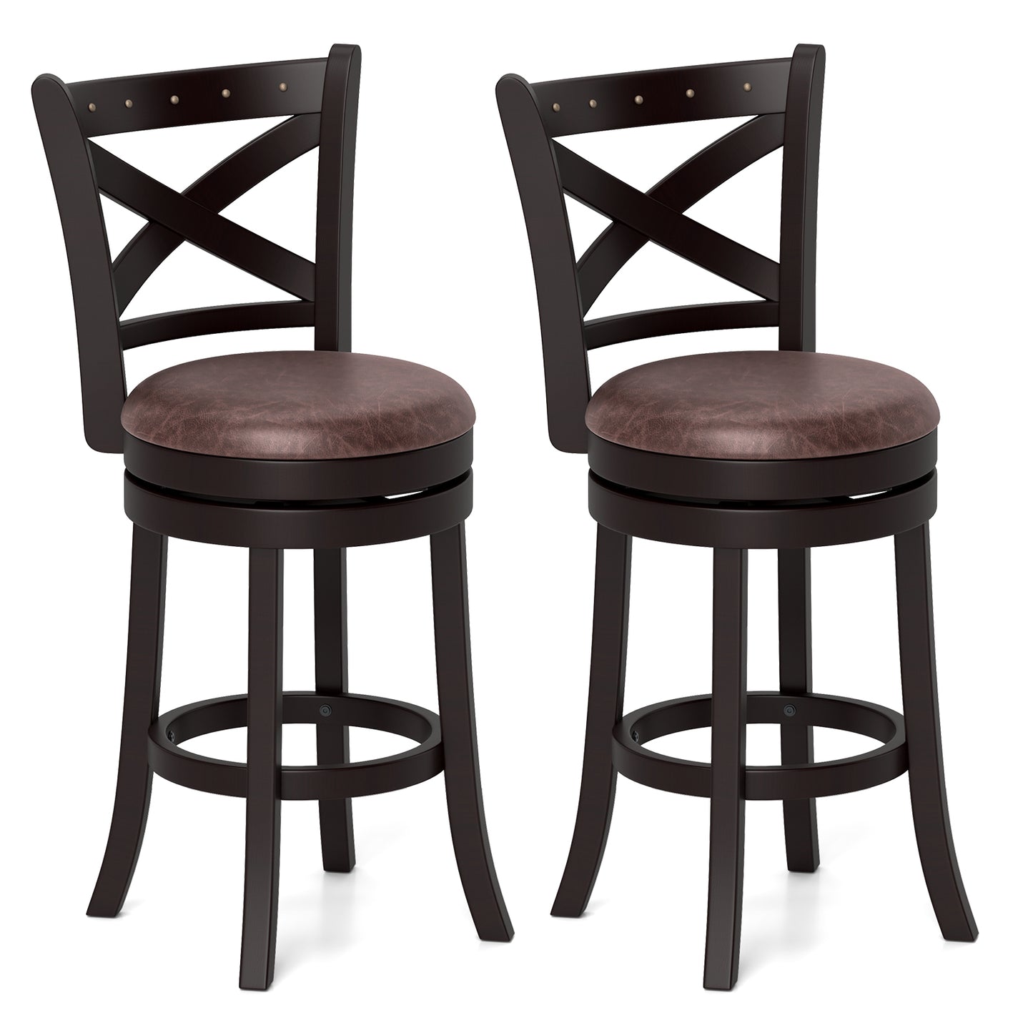 Modern Bar Stools Set of 2 with Padded Seats and 360° Swivel Counter Height Chairs - 26 Inch