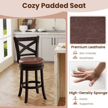 Modern Bar Stools Set of 2 with Padded Seats and 360° Swivel Counter Height Chairs - 26 Inch