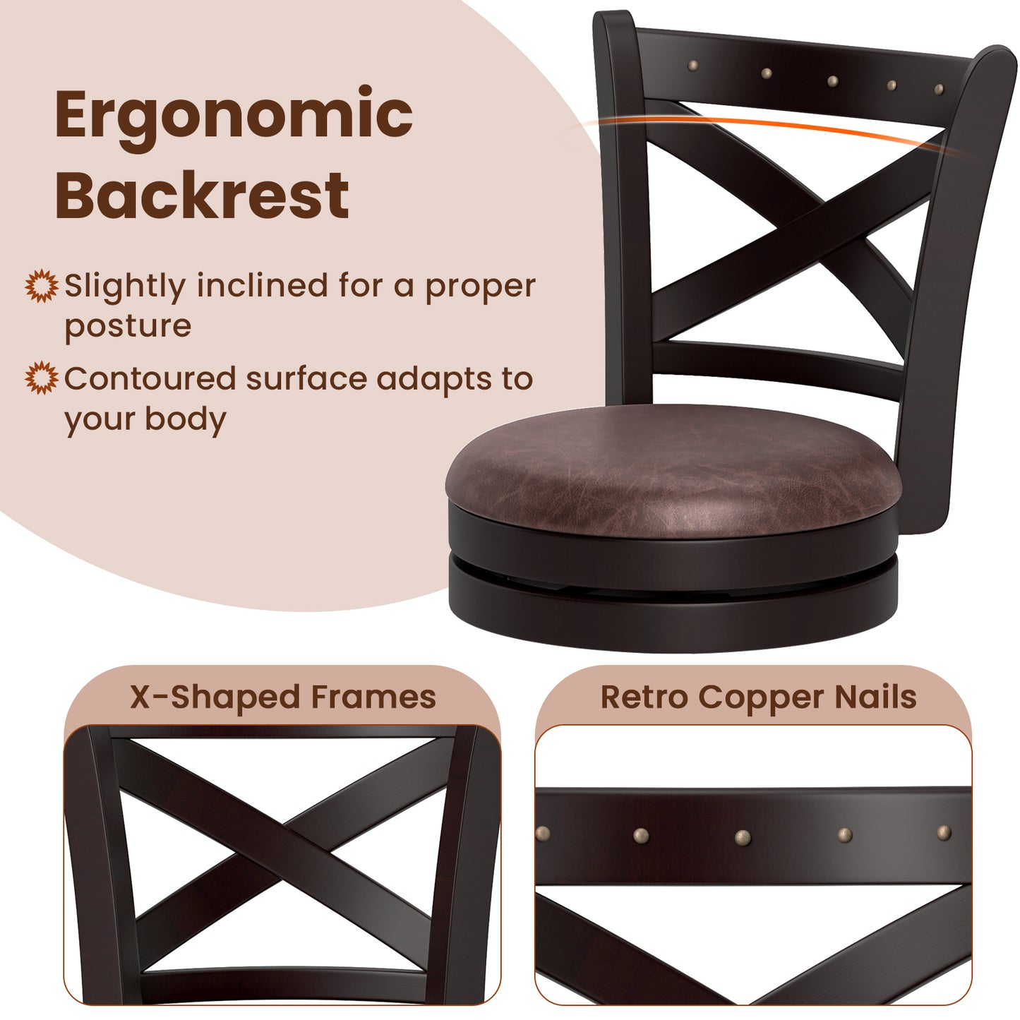 Modern Bar Stools Set of 2 with Padded Seats and 360° Swivel Counter Height Chairs - 26 Inch