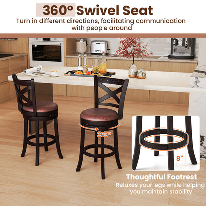 Modern Bar Stools Set of 2 with Padded Seats and 360° Swivel Counter Height Chairs - 26 Inch