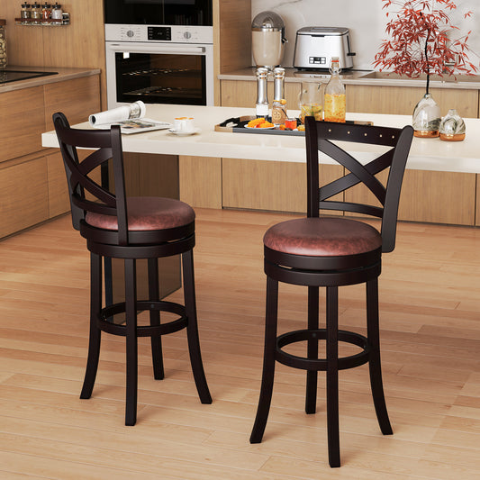 Modern Bar Stools Set of 2 with Padded Seats and 360° Swivel Counter Height Chairs - 30 Inch