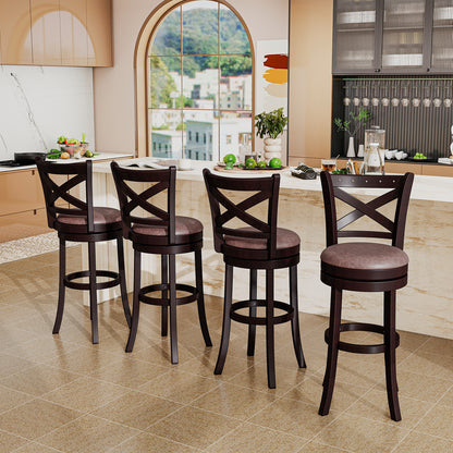 Modern Bar Stools Set of 2 with Padded Seats and 360° Swivel Counter Height Chairs - 30 Inch