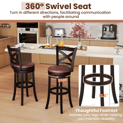 Modern Bar Stools Set of 2 with Padded Seats and 360° Swivel Counter Height Chairs - 30 Inch