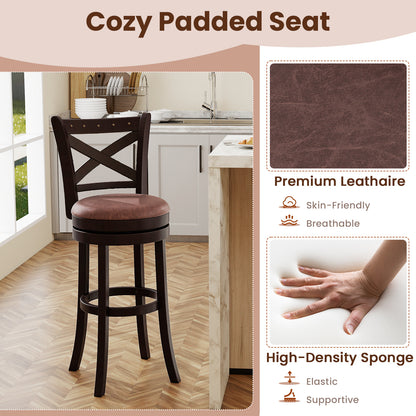 Modern Bar Stools Set of 2 with Padded Seats and 360° Swivel Counter Height Chairs - 30 Inch