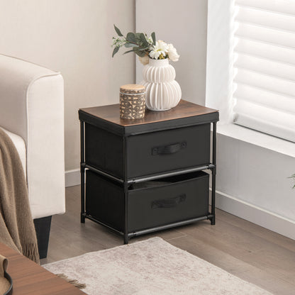 Set of 2 Nightstands with Removable Fabric Drawers and Pull Handles, Compact Storage Tables