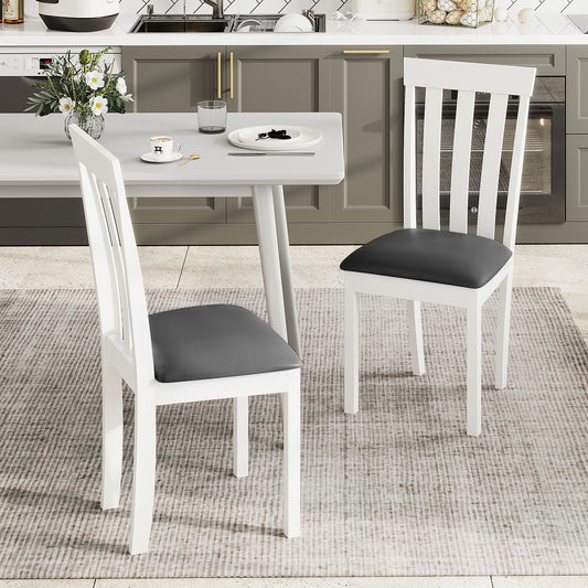 Set of 2 Wooden Dining Chairs with Upholstered Padded Seat and Rubber Wood Frame – White