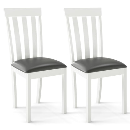 Set of 2 Wooden Dining Chairs with Upholstered Padded Seat and Rubber Wood Frame – White
