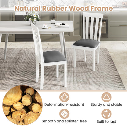 Set of 2 Wooden Dining Chairs with Upholstered Padded Seat and Rubber Wood Frame – White