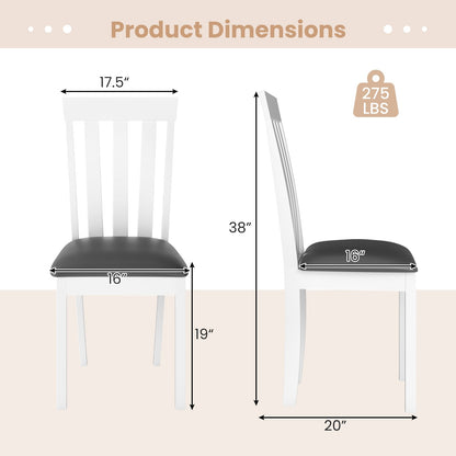 Set of 2 Wooden Dining Chairs with Upholstered Padded Seat and Rubber Wood Frame – White